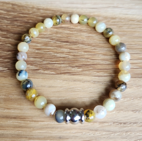 SOLD Yellow Dendritic Opal Gemstone Beads Bracelet - Picture 5 of 9